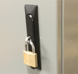 Door with key and padlock ring.